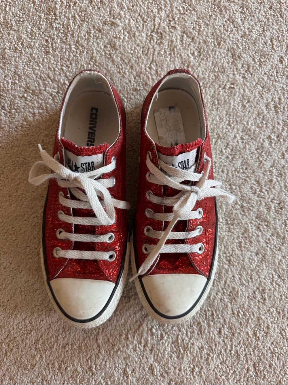 Converse Red Glitter Low-Top Sneakers with White Accents